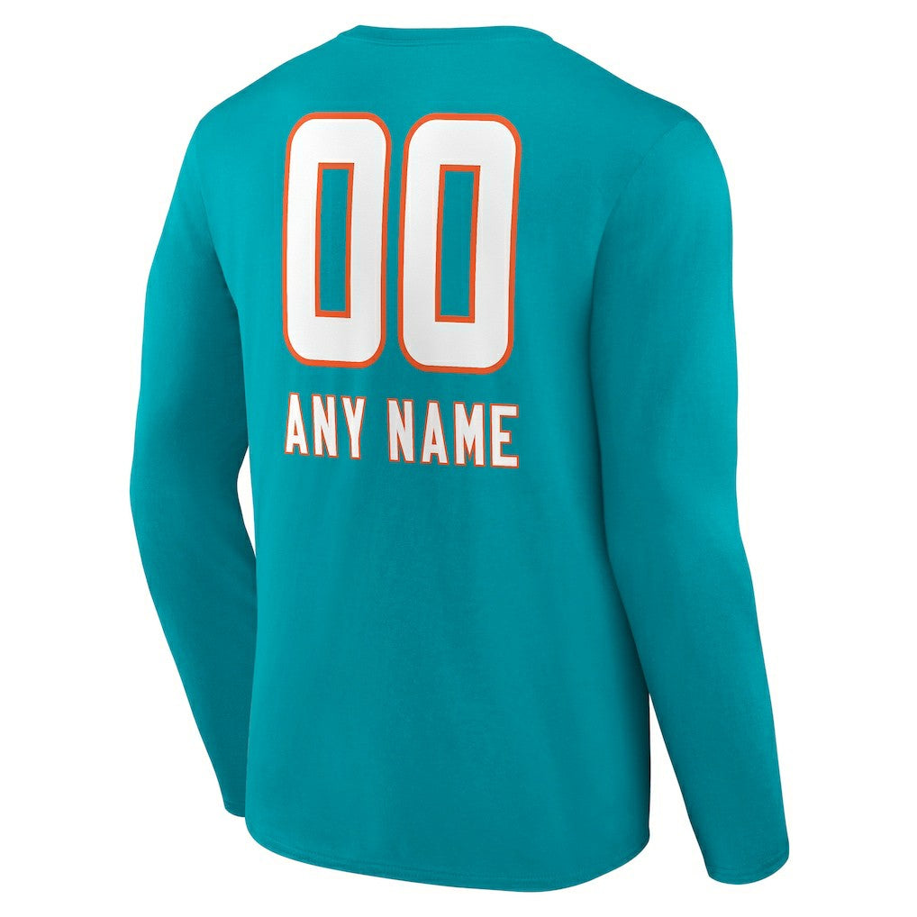 Miami Dolphins Personalized Name & Number Team Wordmark Long Sleeve T-Shirt - Aqua cheap