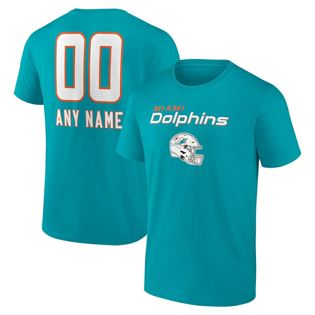 Miami Dolphins Personalized Name & Number Team Wordmark T-Shirt - Aqua cheap