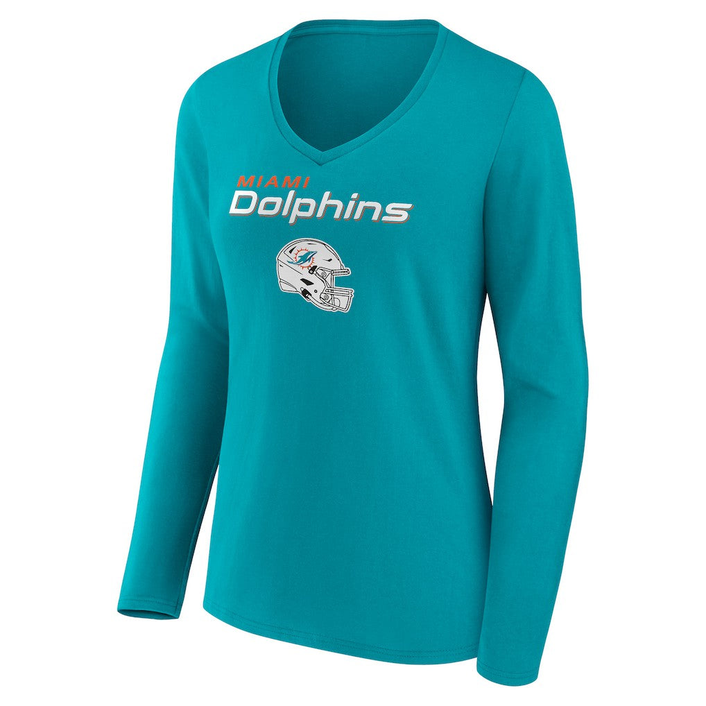 Miami Dolphins Women's Personalized Name & Number Team Wordmark Long Sleeve V-Neck T-Shirt - Aqua outlet