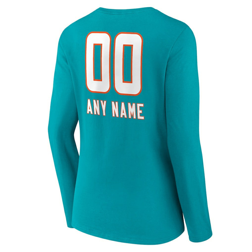 Miami Dolphins Women's Personalized Name & Number Team Wordmark Long Sleeve V-Neck T-Shirt - Aqua outlet