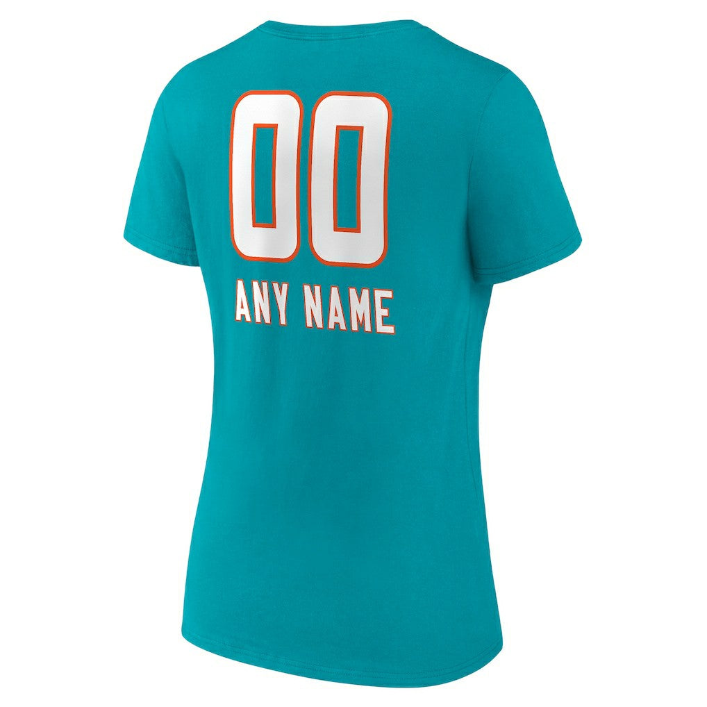 Miami Dolphins Women's Personalized Name & Number Team Wordmark V-Neck T-Shirt - Aqua outlet