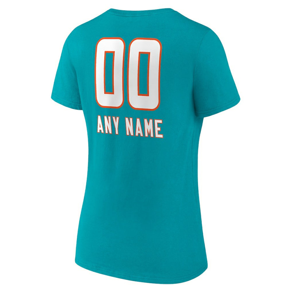 Miami Dolphins Women's Personalized Name & Number Team Wordmark V-Neck T-Shirt - Aqua outlet