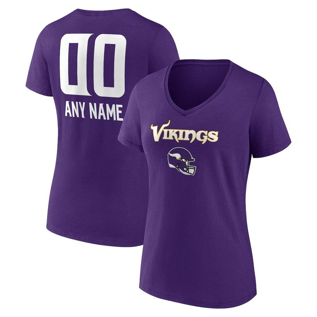 Minnesota Vikings Women's Personalized Name & Number Team Wordmark V-Neck T-Shirt - Purple sale