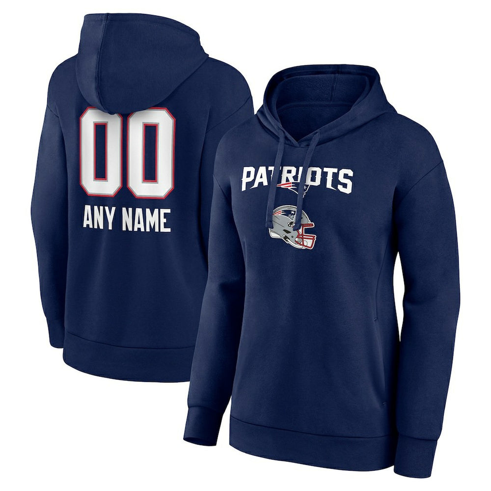 New England Patriots Women's Personalized Name & Number Team Wordmark Pullover Hoodie - Navy online