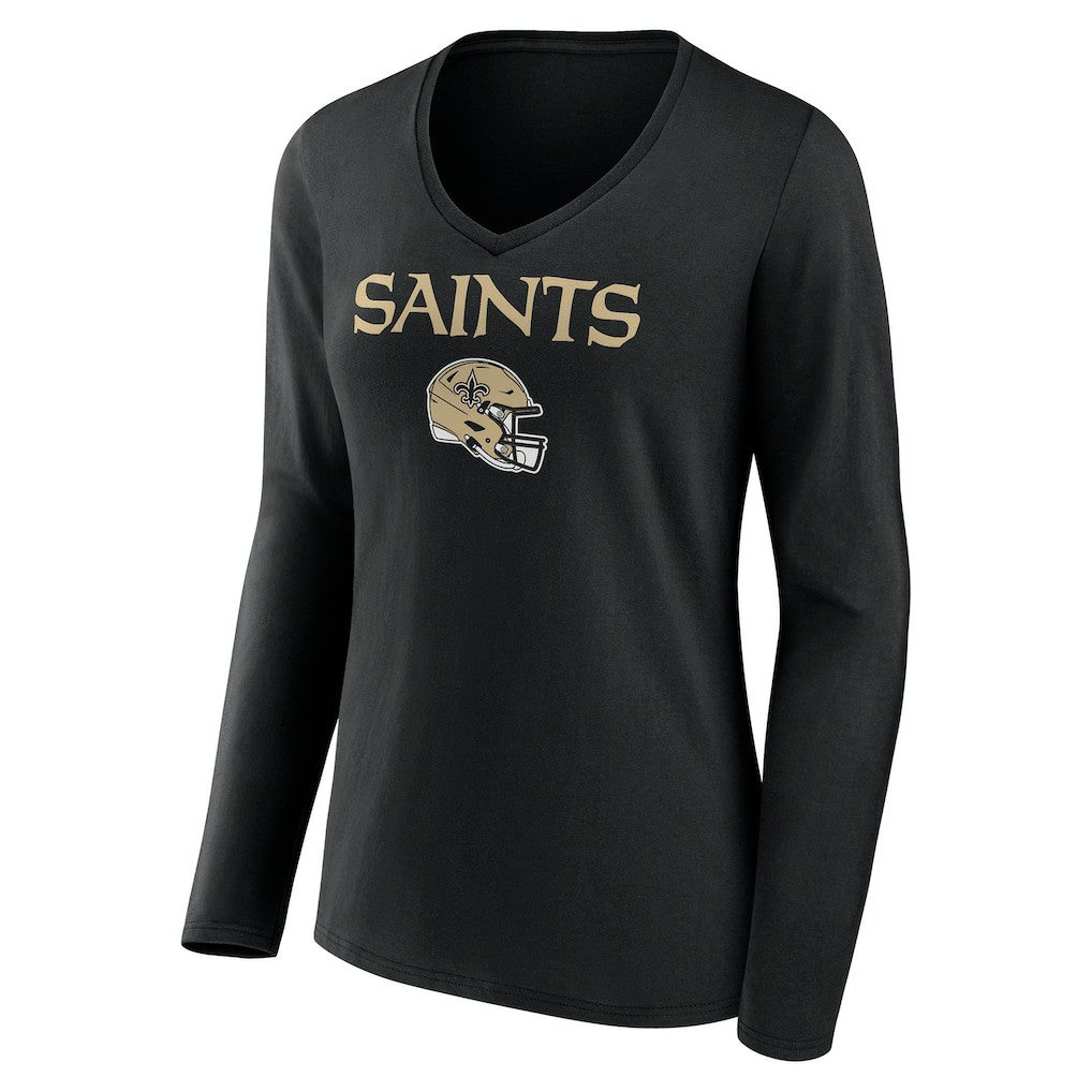 New Orleans Saints Women's Personalized Name & Number Team Wordmark Long Sleeve V-Neck T-Shirt - Black cheap