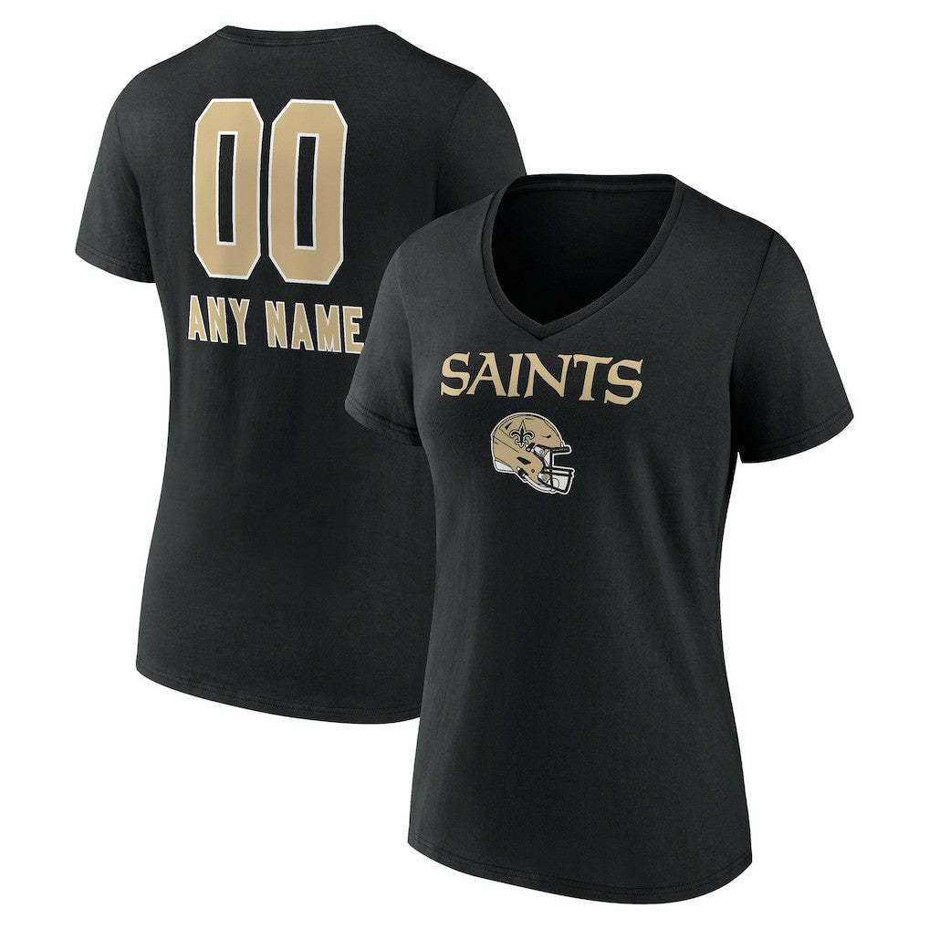 New Orleans Saints Women's Personalized Name & Number Team Wordmark V-Neck T-Shirt - Black online