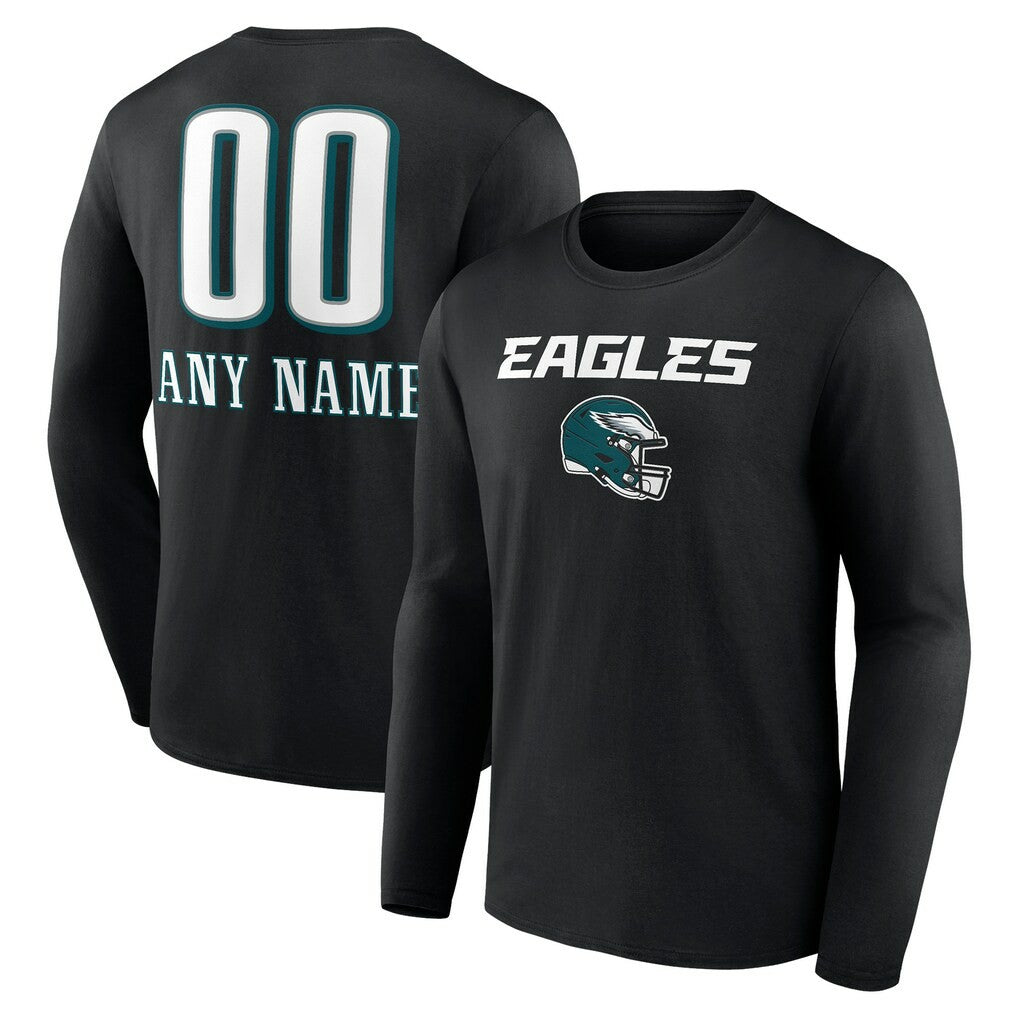 Philadelphia Eagles Personalized Name & Number Team Wordmark Long Sleeve T-Shirt - Black for sale