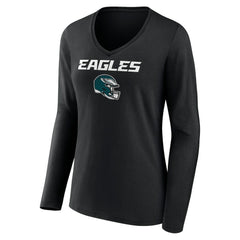 Philadelphia Eagles Women's Personalized Name & Number Team Wordmark Long Sleeve V-Neck T-Shirt - Black sale
