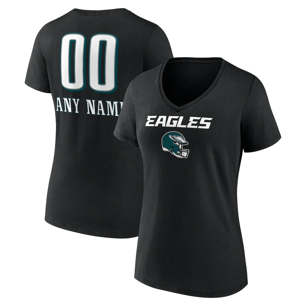Philadelphia Eagles Women's Personalized Name & Number Team Wordmark V-Neck T-Shirt - Black outlet