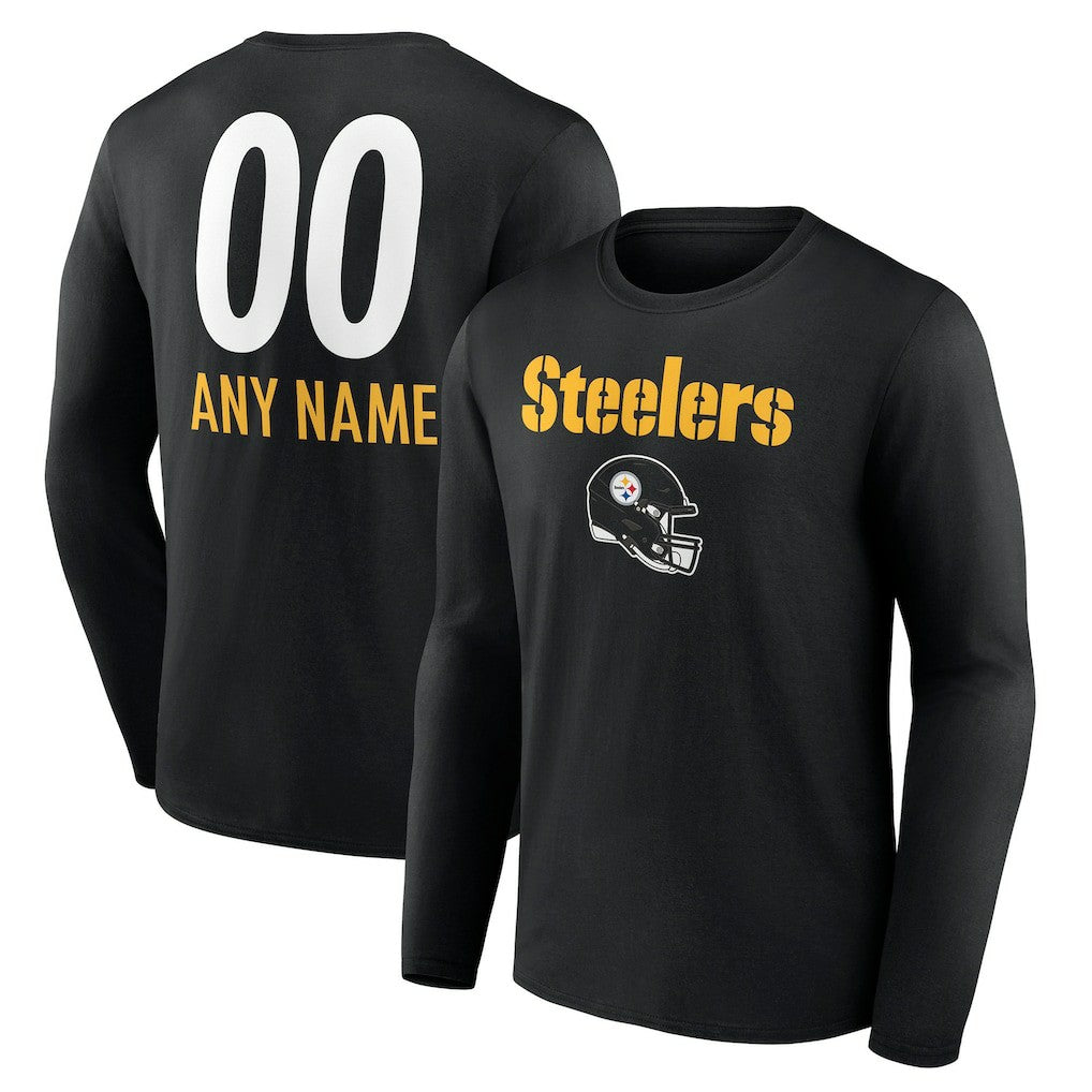 Pittsburgh Steelers Personalized Name & Number Team Wordmark Long Sleeve T-Shirt - Black on sale