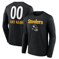 Pittsburgh Steelers Personalized Name & Number Team Wordmark Long Sleeve T-Shirt - Black on sale