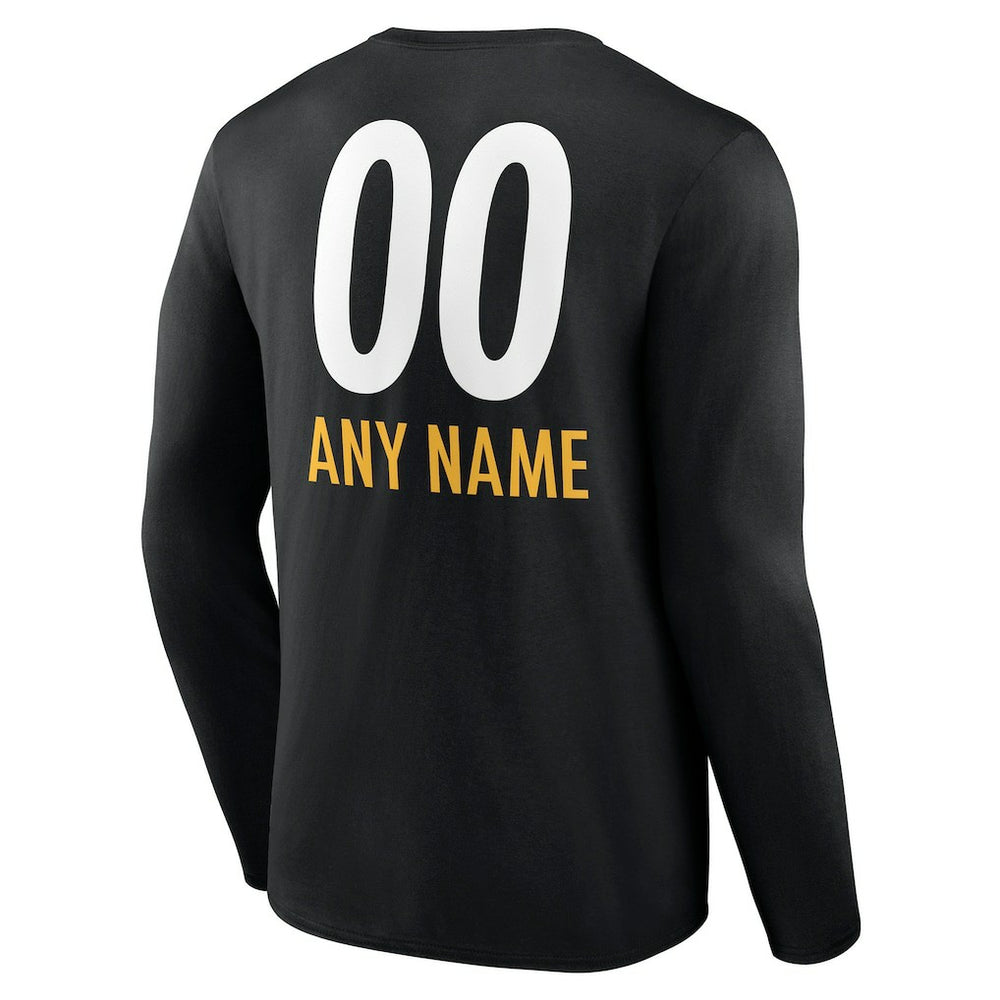Pittsburgh Steelers Personalized Name & Number Team Wordmark Long Sleeve T-Shirt - Black on sale