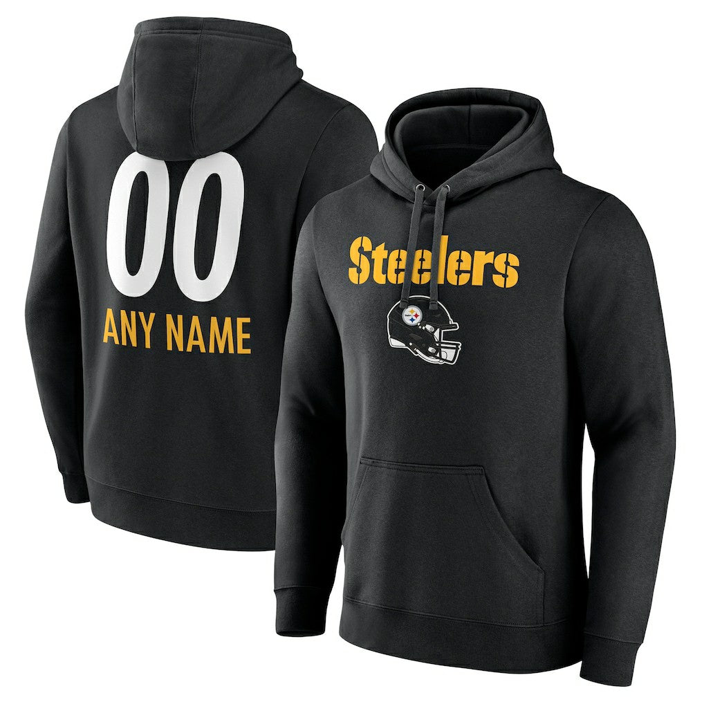 Pittsburgh Steelers Personalized Name & Number Team Wordmark Pullover Hoodie - Black cheap