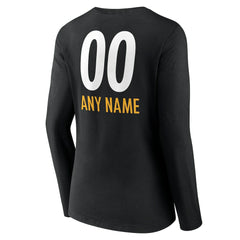 Pittsburgh Steelers Women's Personalized Name & Number Team Wordmark Long Sleeve V-Neck T-Shirt - Black discount