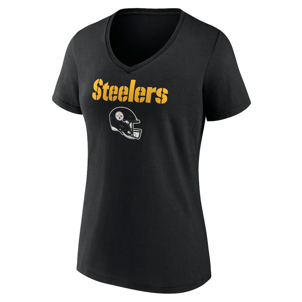 Pittsburgh Steelers Women's Personalized Name & Number Team Wordmark V-Neck T-Shirt - Black on sale