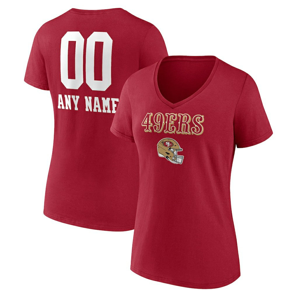 San Francisco 49ers Women's Personalized Name & Number Team Wordmark V-Neck T-Shirt - Scarlet online