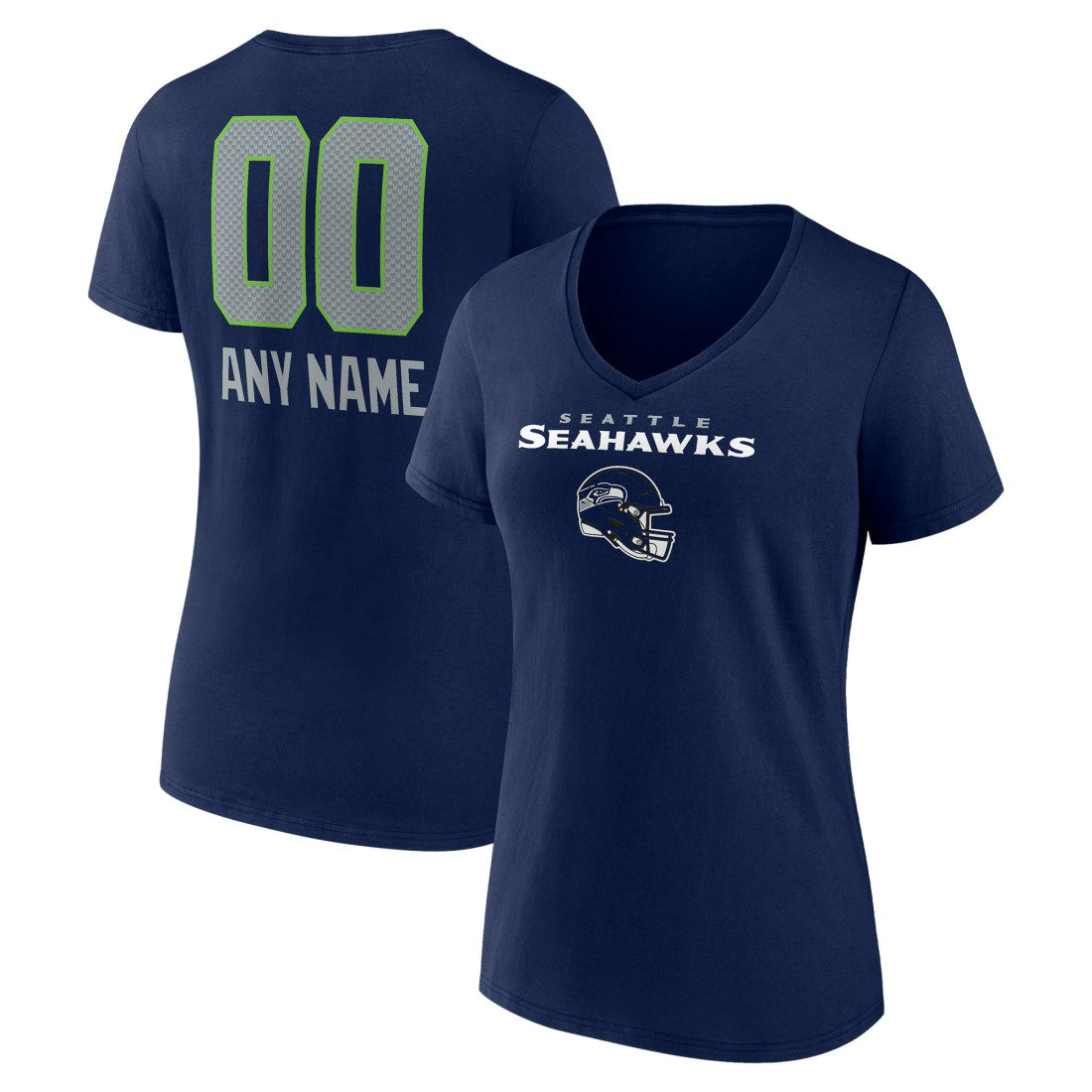 Seattle Seahawks Women's Personalized Name & Number Team Wordmark V-Neck T-Shirt - College Navy for sale