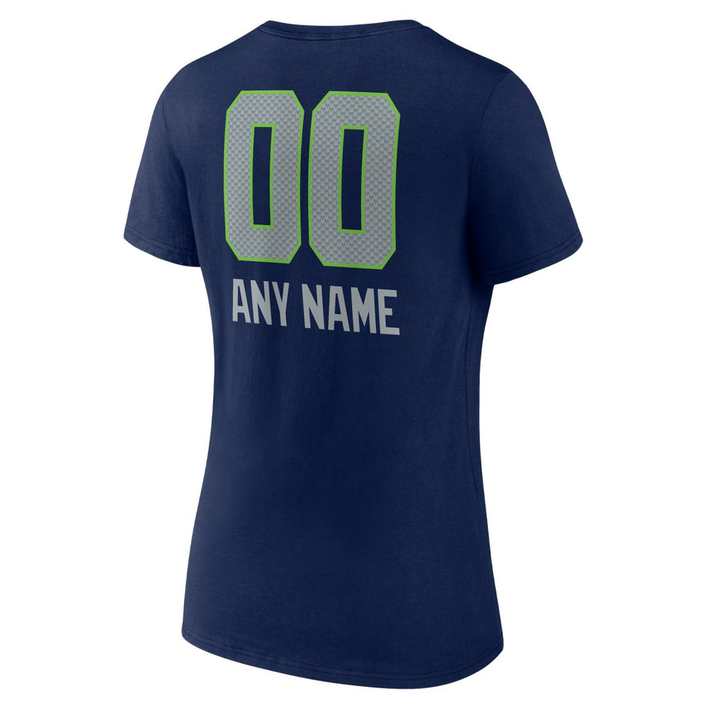 Seattle Seahawks Women's Personalized Name & Number Team Wordmark V-Neck T-Shirt - College Navy for sale
