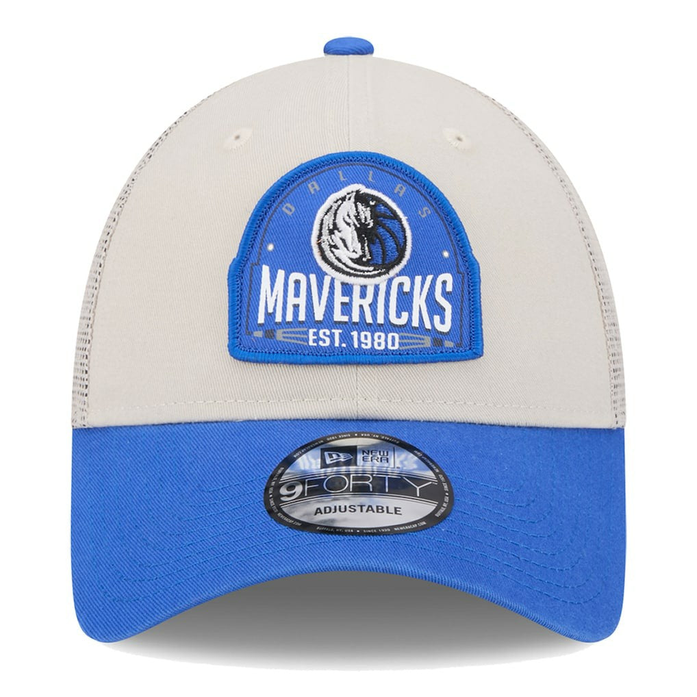 Dallas Mavericks Throwback Patch Trucker 9FORTY Adjustable Hat sale - Khaki/Blue | New Era discount