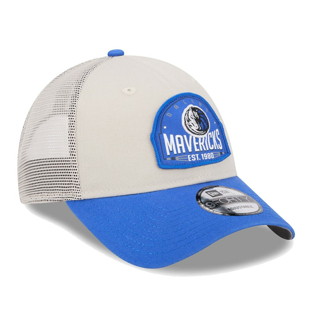 Dallas Mavericks Throwback Patch Trucker 9FORTY Adjustable Hat sale - Khaki/Blue | New Era discount