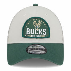 Milwaukee Bucks Throwback Patch Trucker 9FORTY Adjustable Hat - Khaki/Hunter Green | New Era discount