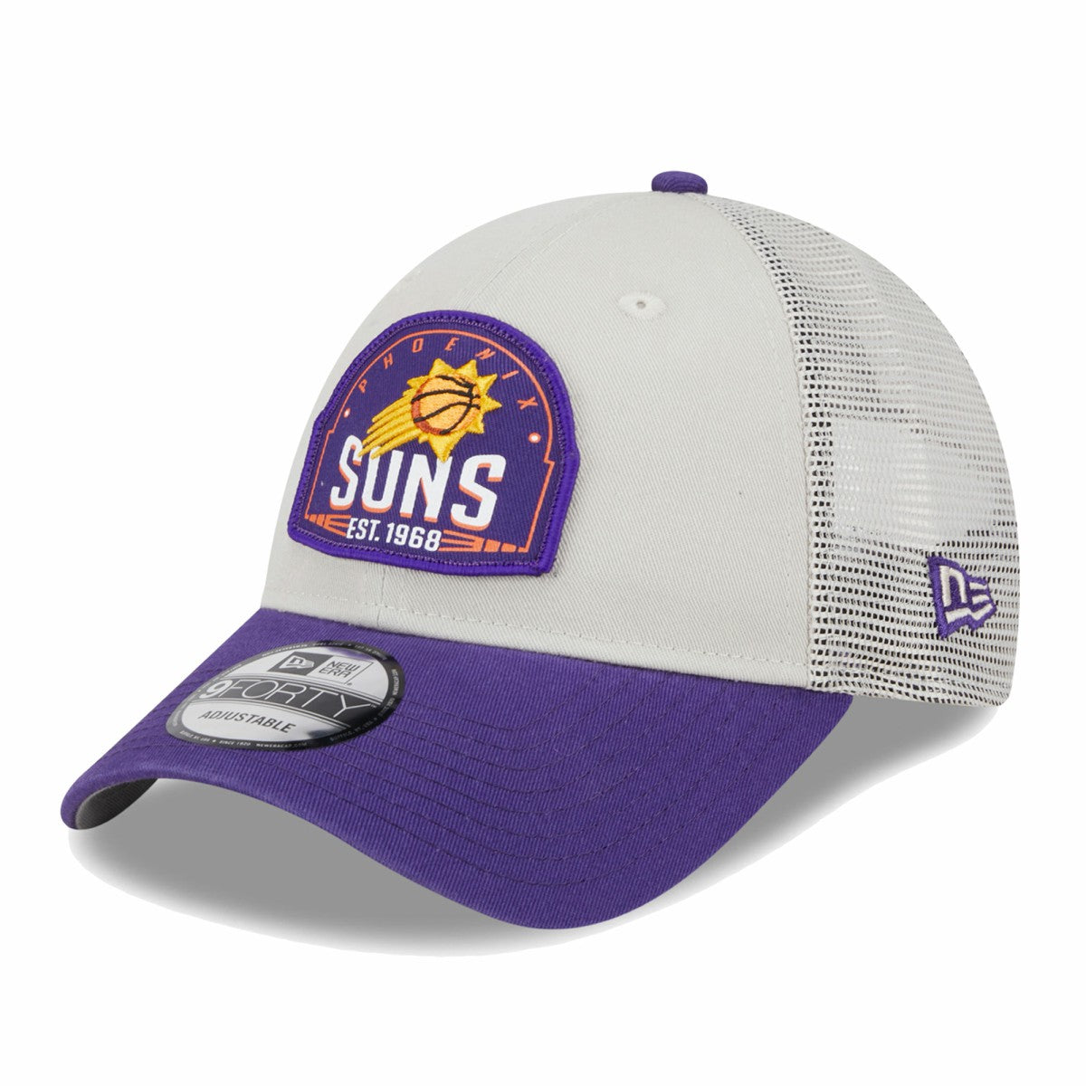 Phoenix Suns Throwback Patch Trucker 9FORTY Adjustable Hat - Khaki/Purple | New Era discount