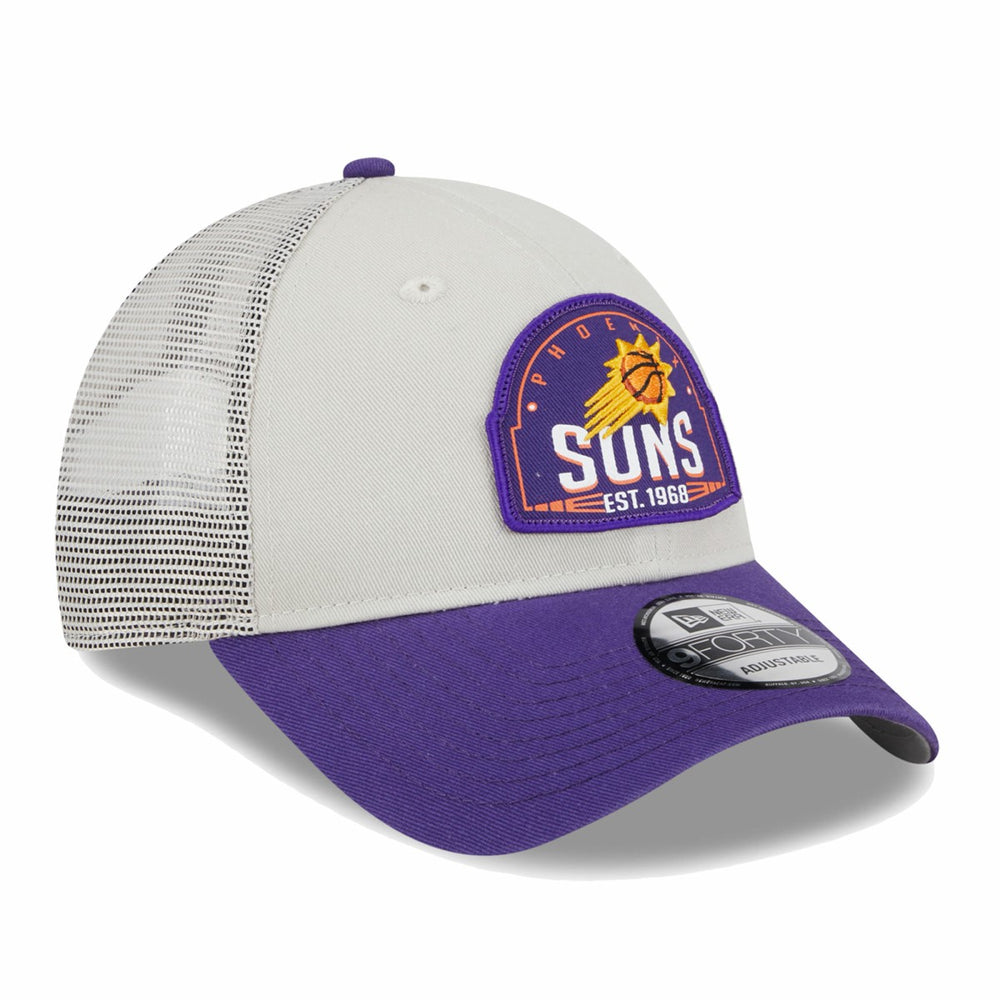 Phoenix Suns Throwback Patch Trucker 9FORTY Adjustable Hat - Khaki/Purple | New Era discount