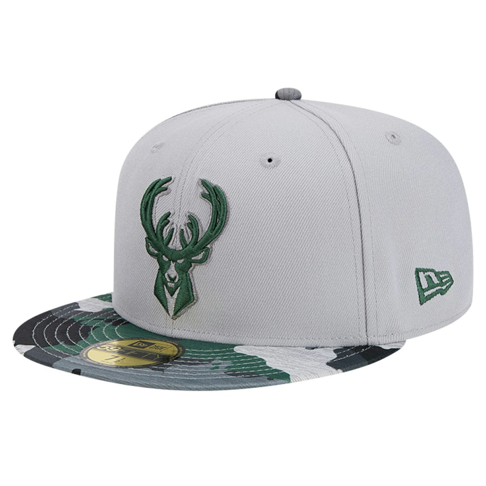 Milwaukee Bucks Active Color Camo Visor 59FIFTY Fitted Hat - Gray | New Era outlet