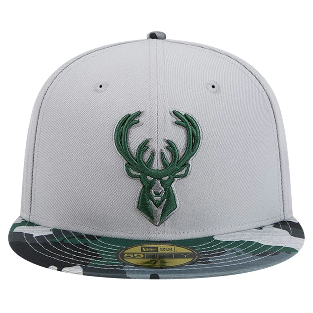 Milwaukee Bucks Active Color Camo Visor 59FIFTY Fitted Hat - Gray | New Era outlet