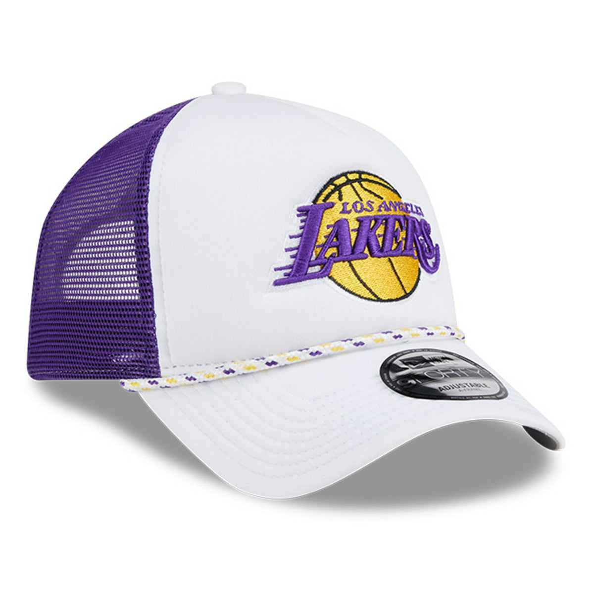 Los Angeles Lakers Court Sport Foam A-Frame 9FORTY Adjustable Trucker Hat - White/Purple | New Era online