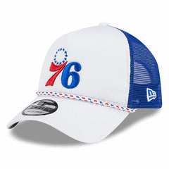 Philadelphia 76ers Court Sport Foam A-Frame 9FORTY Adjustable Trucker Hat - White/Royal | New Era discount