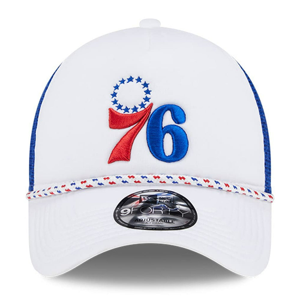 Philadelphia 76ers Court Sport Foam A-Frame 9FORTY Adjustable Trucker Hat - White/Royal | New Era discount