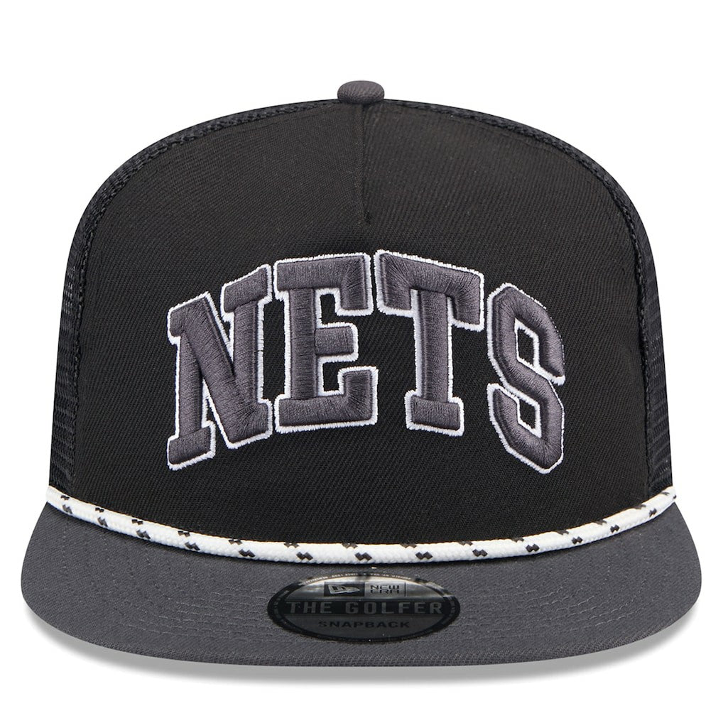 Brooklyn Nets Throwback Team Arch Golfer Snapback Hat - Black/Charcoal | New Era shop
