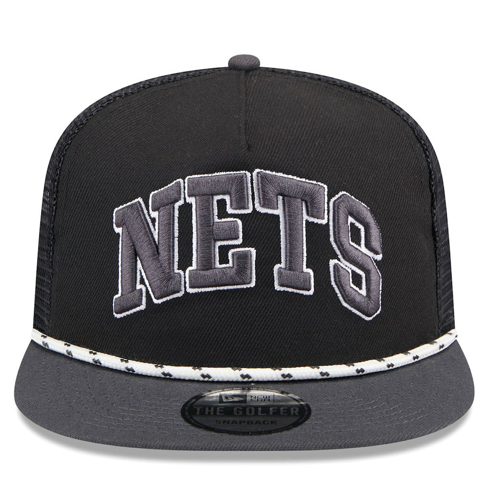 Brooklyn Nets Throwback Team Arch Golfer Snapback Hat - Black/Charcoal | New Era shop