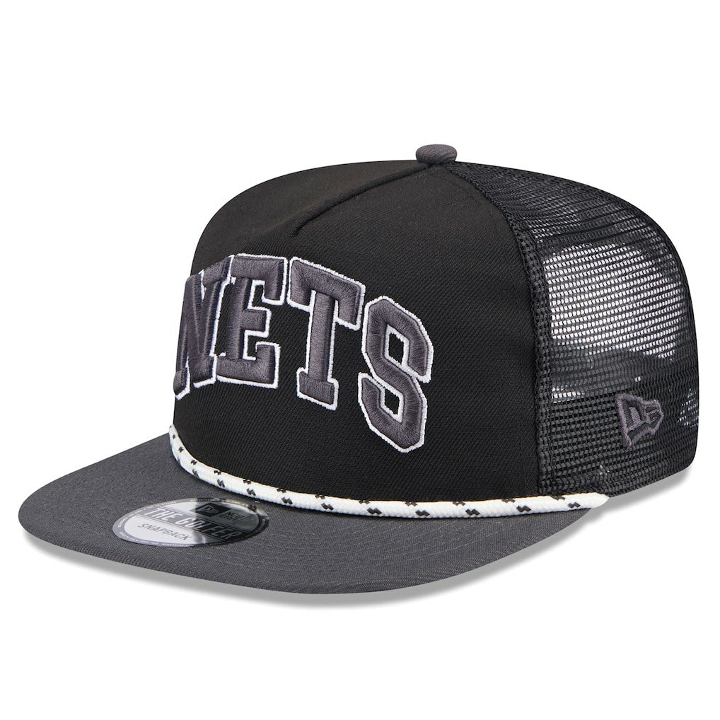 Brooklyn Nets Throwback Team Arch Golfer Snapback Hat - Black/Charcoal | New Era shop