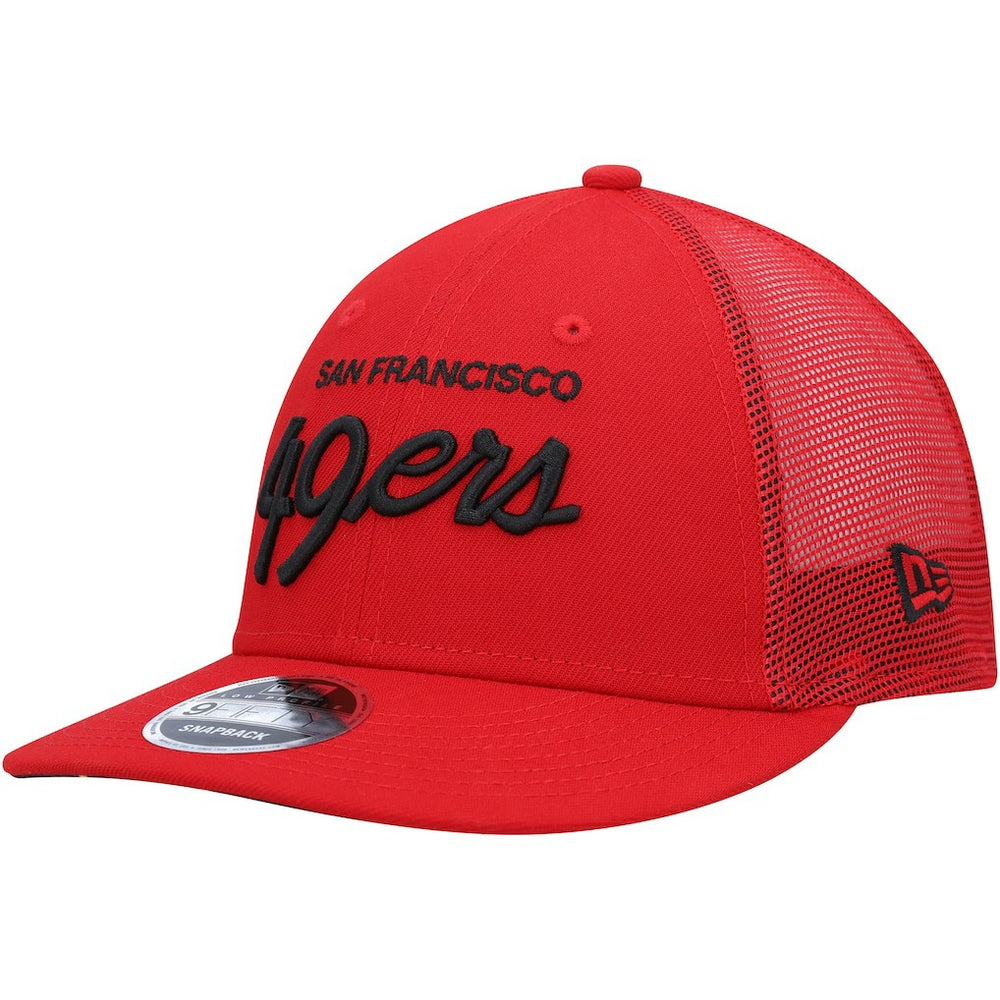San Francisco 49ers New Era Black Excellence Collection Wordmark Trucker Low Profile 9FIFTY Snapback Hat - Scarlet cheap
