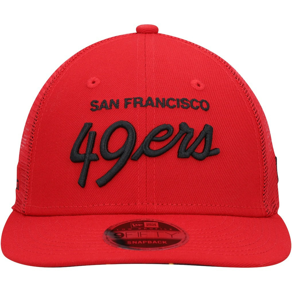 San Francisco 49ers New Era Black Excellence Collection Wordmark Trucker Low Profile 9FIFTY Snapback Hat - Scarlet cheap