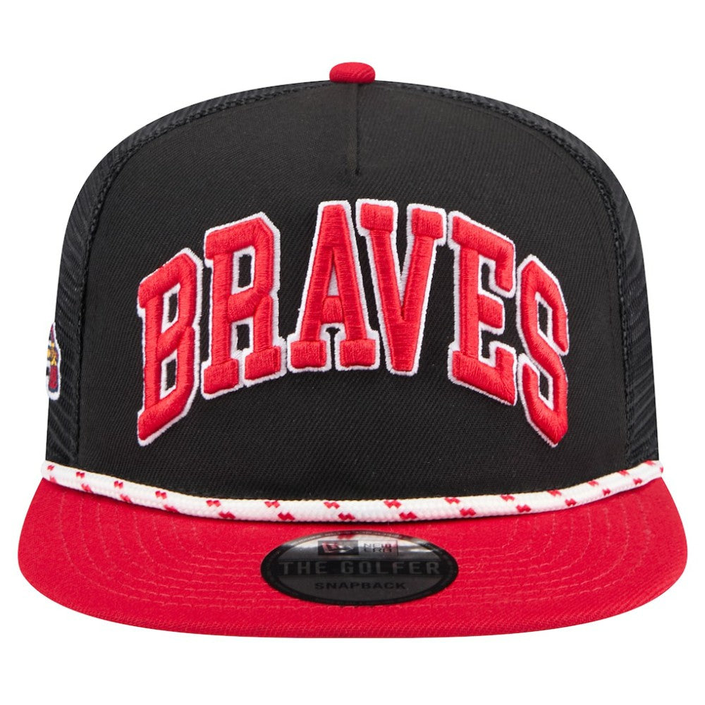 Atlanta Braves Throwback Meshback Golfer Hat - Black | New Era
