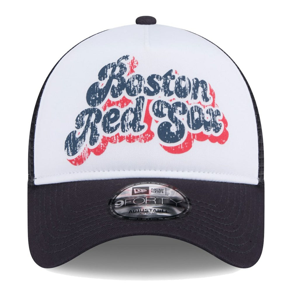 Boston Red Sox Women's Throwback Team Foam Front A-Frame Trucker 9FORTY Adjustable Hat - White/Navy | New Era