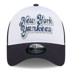New York Yankees Women's Throwback Team Foam Front A-Frame Trucker 9FORTY Adjustable Hat - White/Navy | New Era