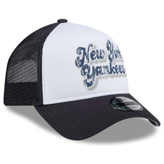 New York Yankees Women's Throwback Team Foam Front A-Frame Trucker 9FORTY Adjustable Hat - White/Navy | New Era
