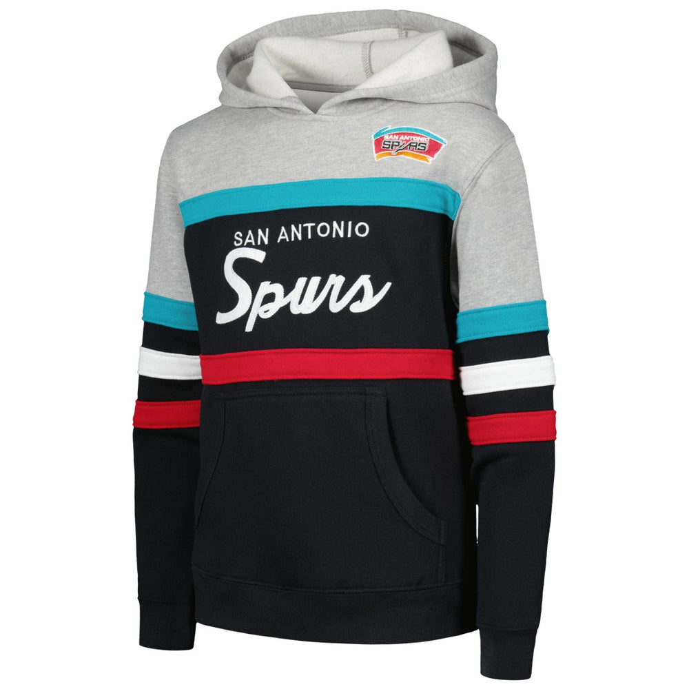 San Antonio Spurs Youth Hardwood Classics Head Coach Pullover Hoodie - Black/Heather Gray | Mitchell & Ness cheap