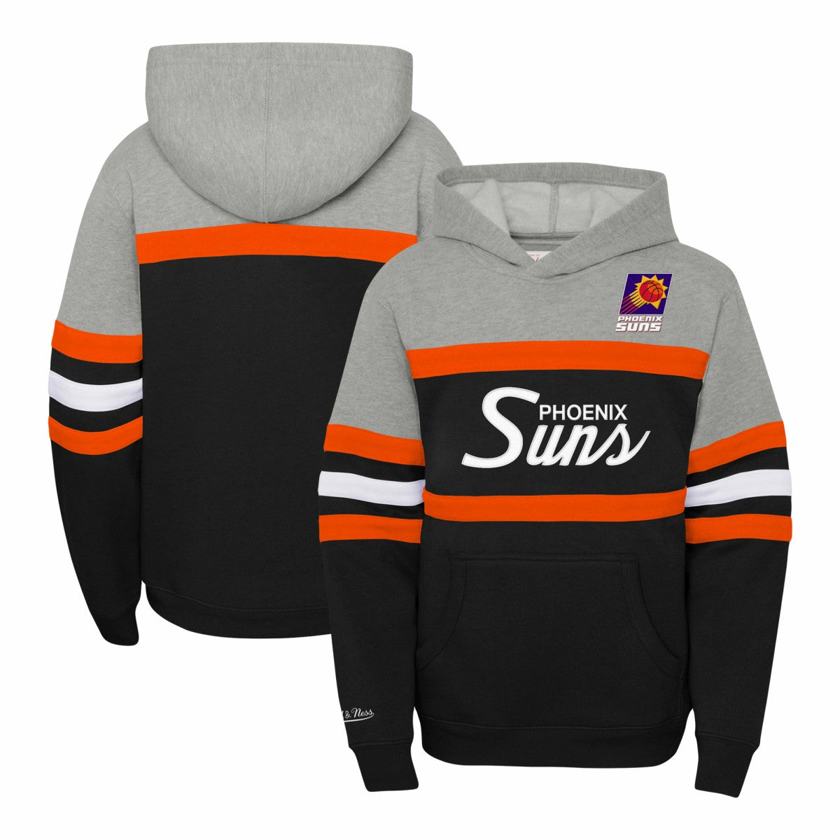 Phoenix Suns Youth Hardwood Classics Head Coach Pullover Hoodie - Black/Heather Gray | Mitchell & Ness outlet