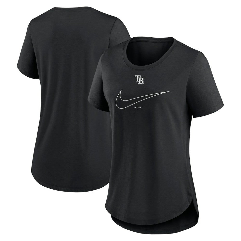 Tampa Bay Rays Women's Big Swoosh Tri-Blend Scoop Neck T-Shirt - Black | Nike