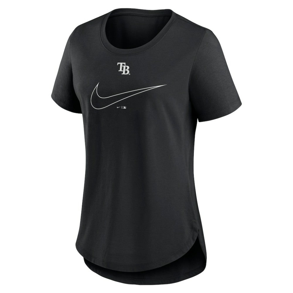 Tampa Bay Rays Women's Big Swoosh Tri-Blend Scoop Neck T-Shirt - Black | Nike
