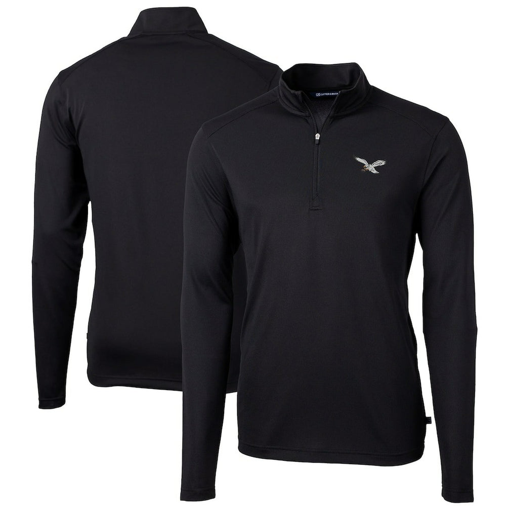 Philadelphia Eagles Cutter & Buck Virtue Eco Pique Recycled Quarter-Zip Pullover - Black on sale