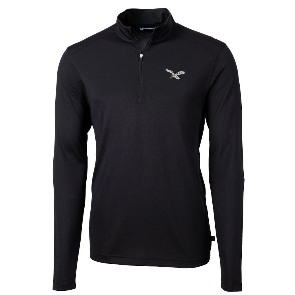Philadelphia Eagles Cutter & Buck Virtue Eco Pique Recycled Quarter-Zip Pullover - Black on sale