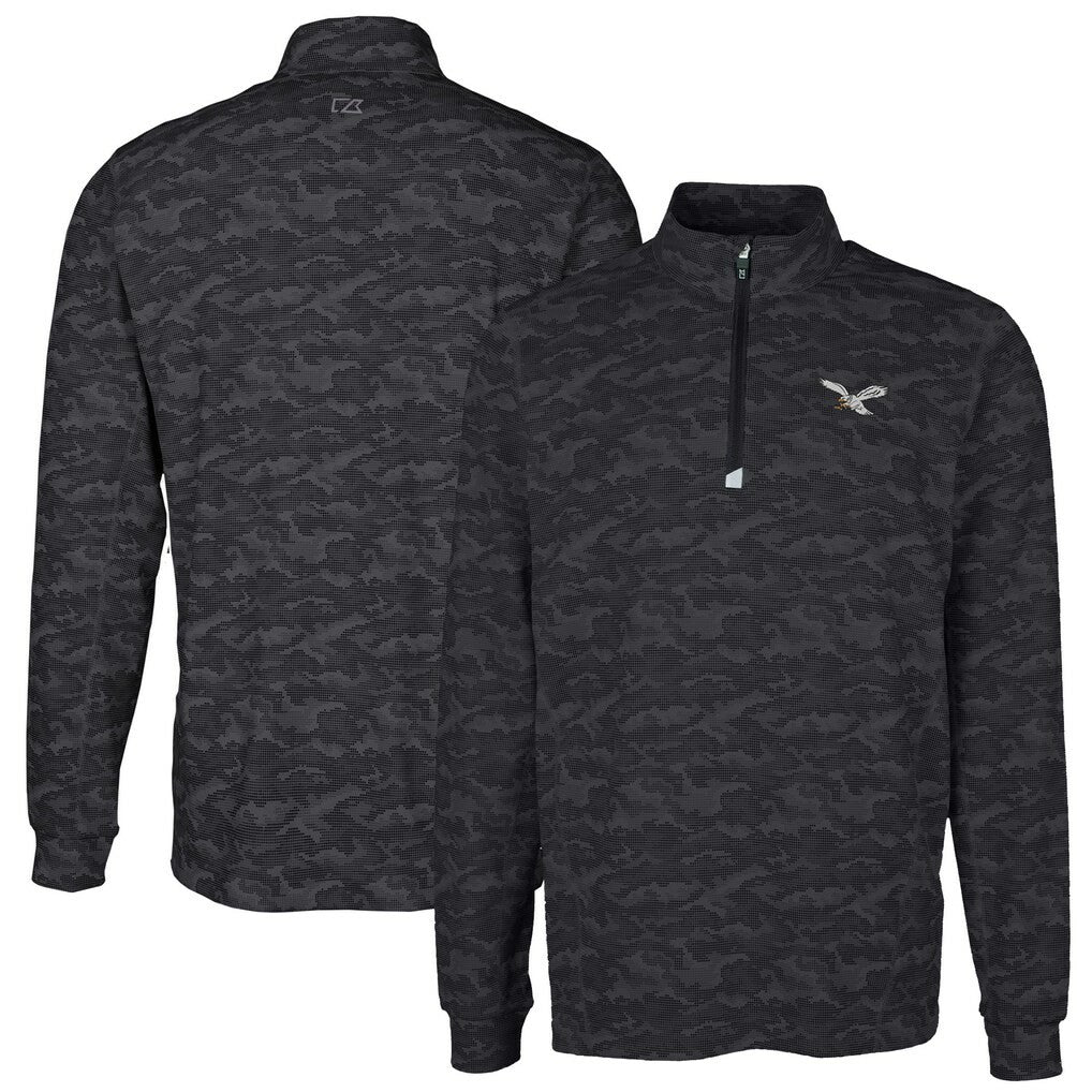 Philadelphia Eagles Cutter & Buck Traverse Camo Print Stretch Quarter-Zip Pullover - Black outlet