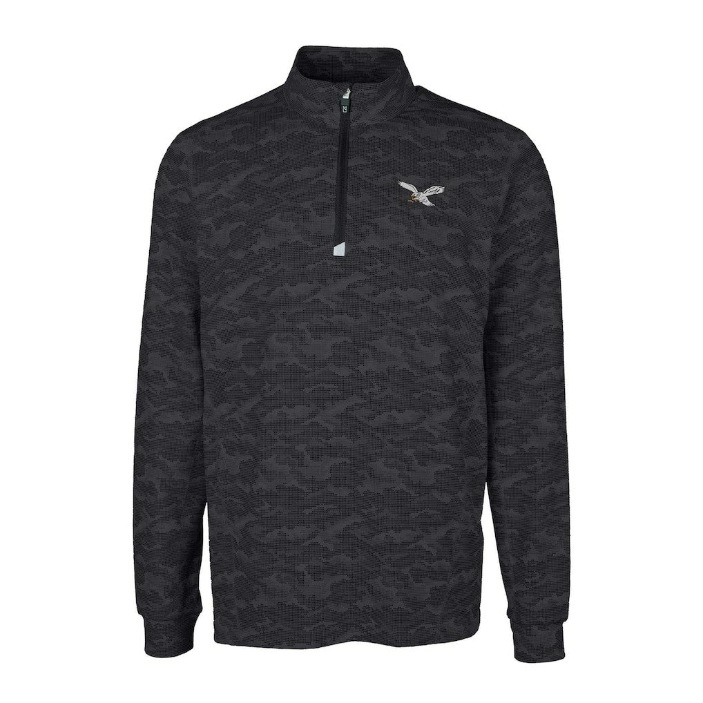 Philadelphia Eagles Cutter & Buck Traverse Camo Print Stretch Quarter-Zip Pullover - Black outlet