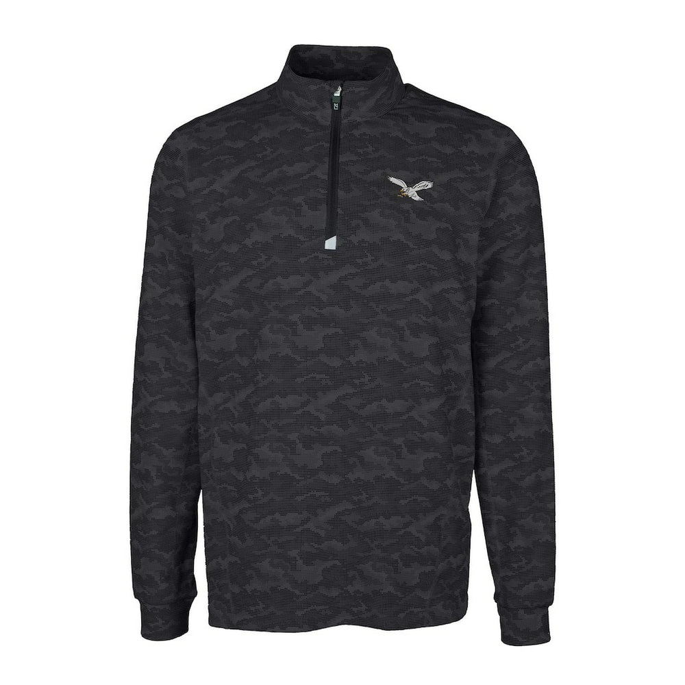 Philadelphia Eagles Cutter & Buck Traverse Camo Print Stretch Quarter-Zip Pullover - Black outlet